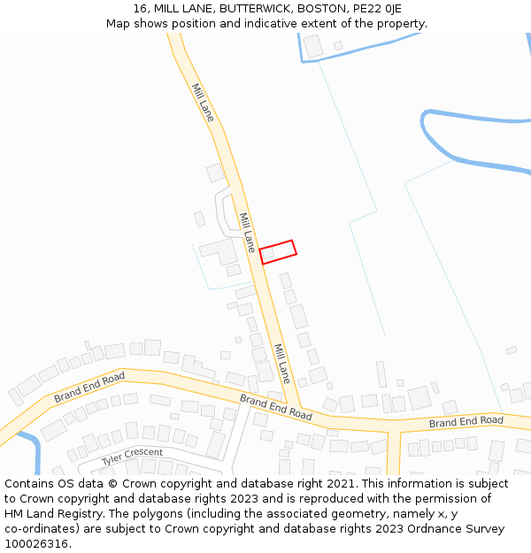 16, MILL LANE, BUTTERWICK, BOSTON, PE22 0JE: Location map and indicative extent of plot