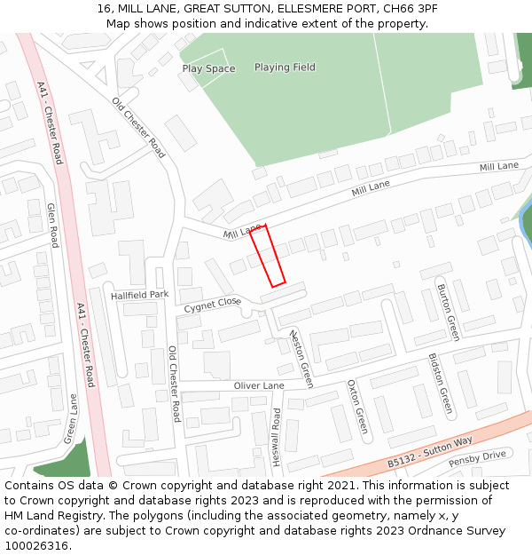 16, MILL LANE, GREAT SUTTON, ELLESMERE PORT, CH66 3PF: Location map and indicative extent of plot