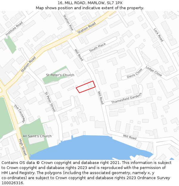 16, MILL ROAD, MARLOW, SL7 1PX: Location map and indicative extent of plot