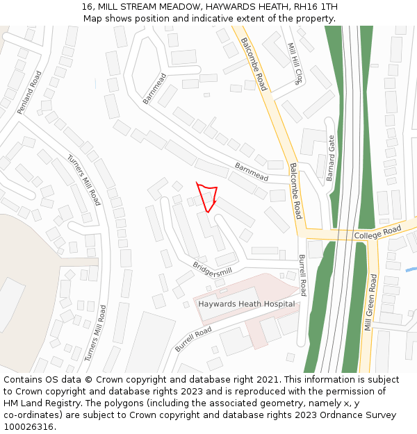 16, MILL STREAM MEADOW, HAYWARDS HEATH, RH16 1TH: Location map and indicative extent of plot