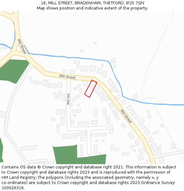 16, MILL STREET, BRADENHAM, THETFORD, IP25 7QN: Location map and indicative extent of plot