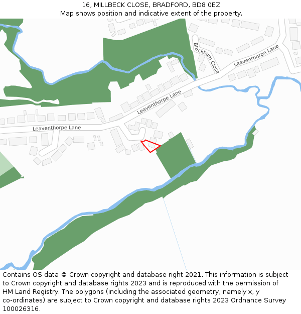 16, MILLBECK CLOSE, BRADFORD, BD8 0EZ: Location map and indicative extent of plot