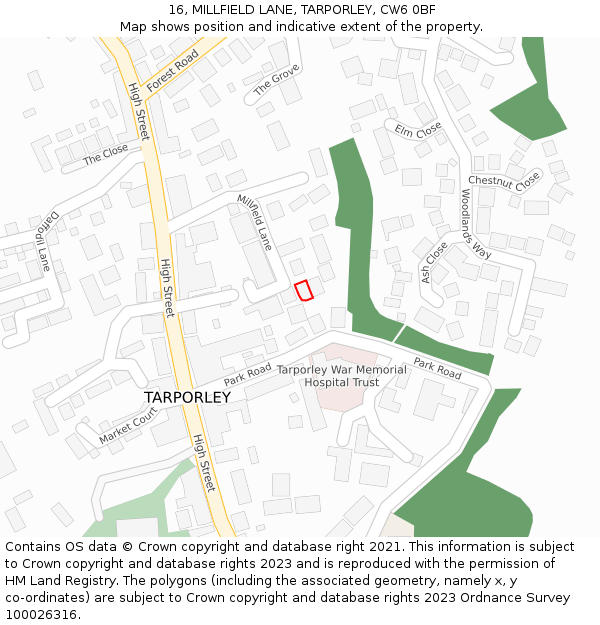 16, MILLFIELD LANE, TARPORLEY, CW6 0BF: Location map and indicative extent of plot