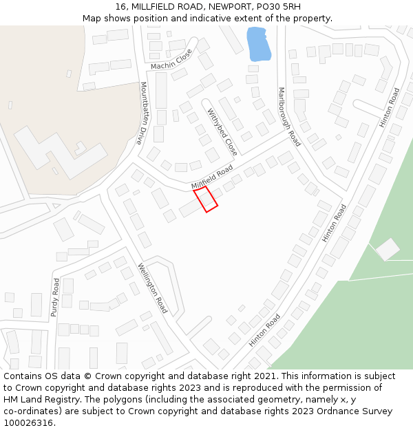 16, MILLFIELD ROAD, NEWPORT, PO30 5RH: Location map and indicative extent of plot