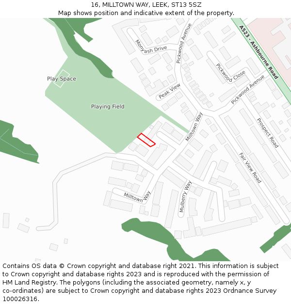 16, MILLTOWN WAY, LEEK, ST13 5SZ: Location map and indicative extent of plot