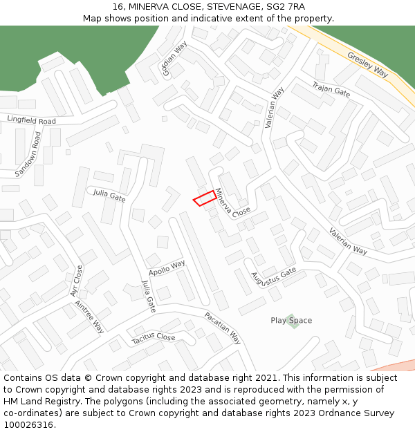 16, MINERVA CLOSE, STEVENAGE, SG2 7RA: Location map and indicative extent of plot