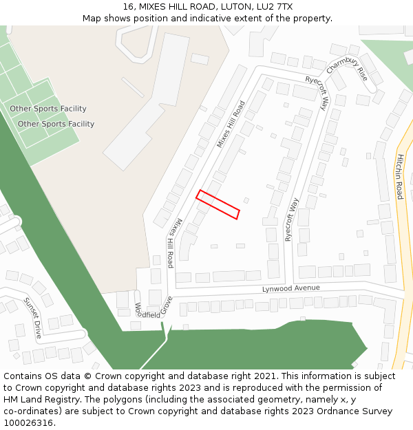 16, MIXES HILL ROAD, LUTON, LU2 7TX: Location map and indicative extent of plot