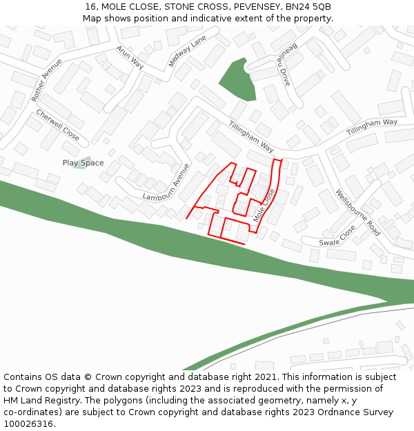 16, MOLE CLOSE, STONE CROSS, PEVENSEY, BN24 5QB: Location map and indicative extent of plot