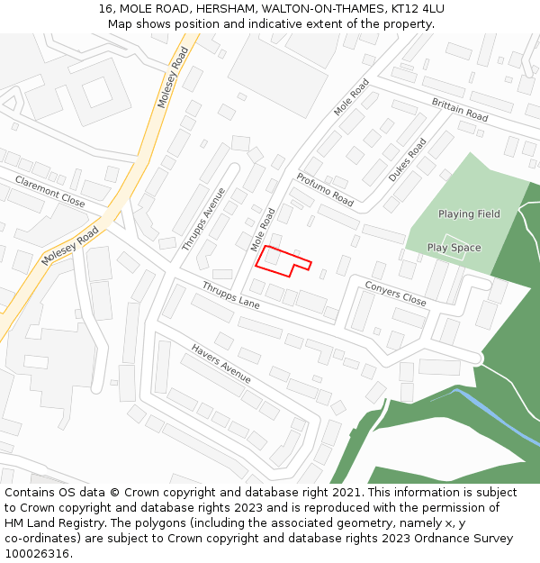 16, MOLE ROAD, HERSHAM, WALTON-ON-THAMES, KT12 4LU: Location map and indicative extent of plot