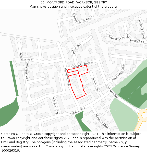 16, MONTFORD ROAD, WORKSOP, S81 7RY: Location map and indicative extent of plot