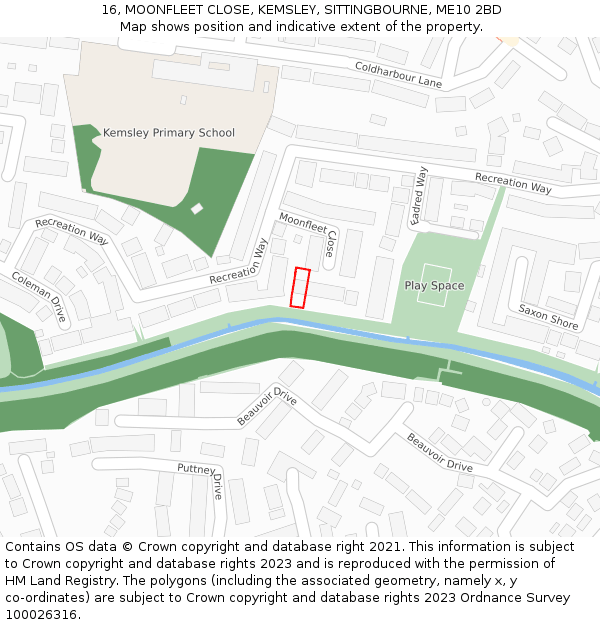 16, MOONFLEET CLOSE, KEMSLEY, SITTINGBOURNE, ME10 2BD: Location map and indicative extent of plot