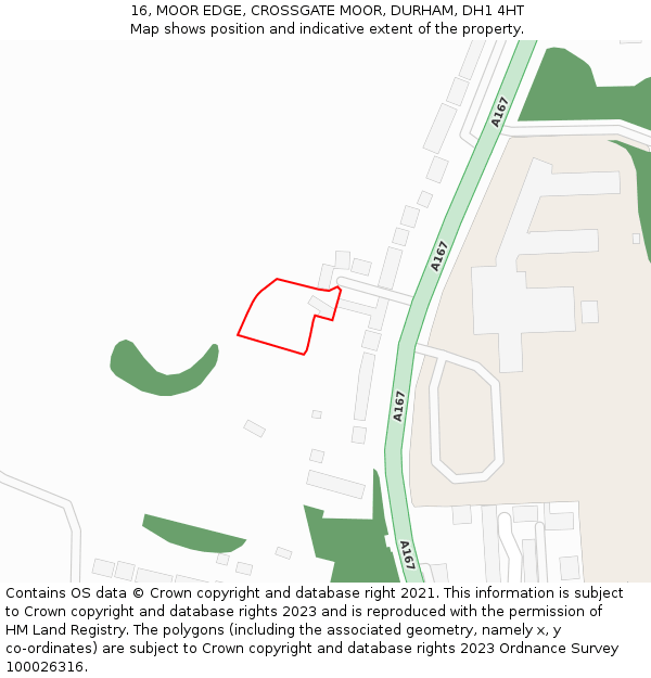 16, MOOR EDGE, CROSSGATE MOOR, DURHAM, DH1 4HT: Location map and indicative extent of plot