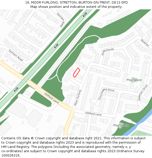 16, MOOR FURLONG, STRETTON, BURTON-ON-TRENT, DE13 0PD: Location map and indicative extent of plot