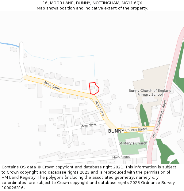 16, MOOR LANE, BUNNY, NOTTINGHAM, NG11 6QX: Location map and indicative extent of plot