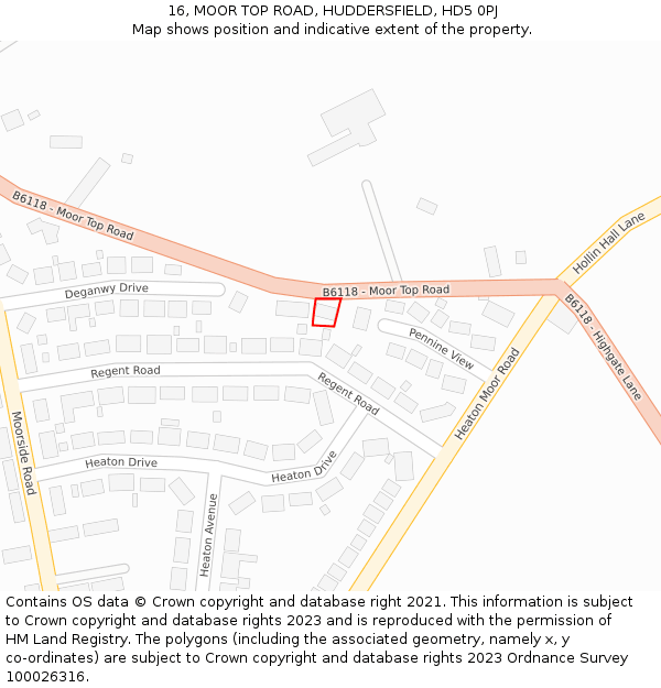 16, MOOR TOP ROAD, HUDDERSFIELD, HD5 0PJ: Location map and indicative extent of plot