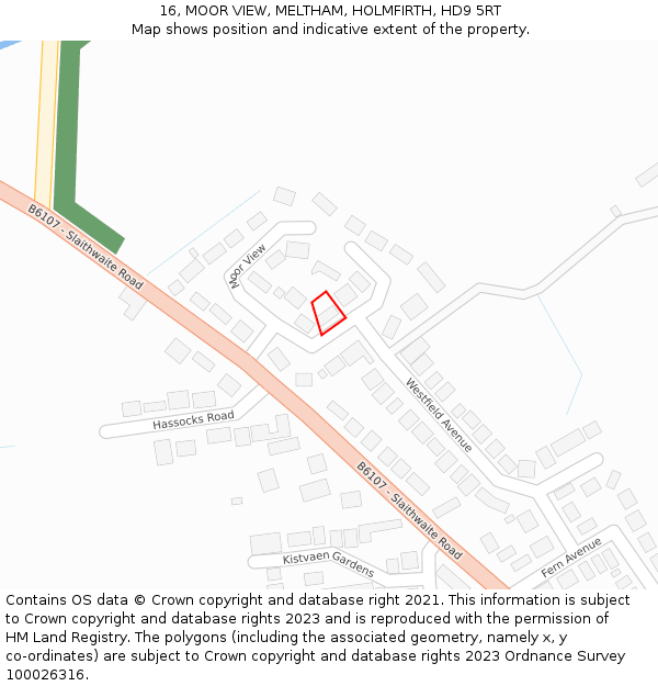 16, MOOR VIEW, MELTHAM, HOLMFIRTH, HD9 5RT: Location map and indicative extent of plot