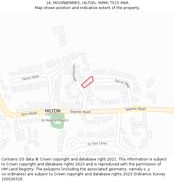 16, MOORBERRIES, HILTON, YARM, TS15 9WA: Location map and indicative extent of plot