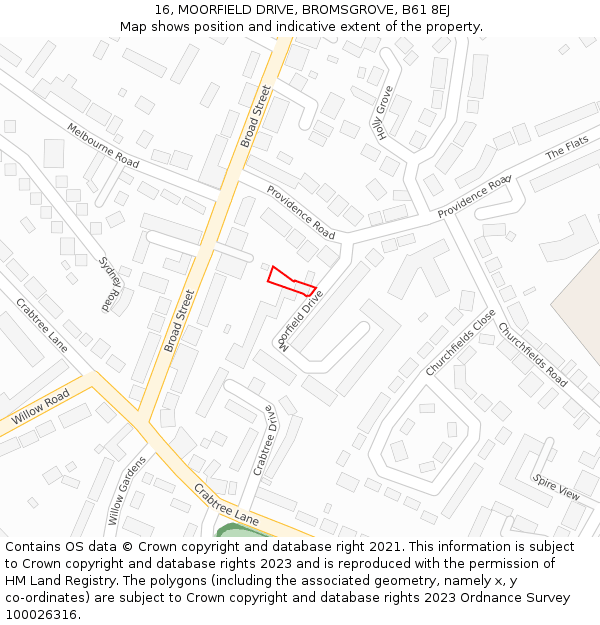 16, MOORFIELD DRIVE, BROMSGROVE, B61 8EJ: Location map and indicative extent of plot