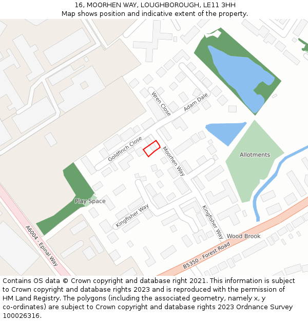16, MOORHEN WAY, LOUGHBOROUGH, LE11 3HH: Location map and indicative extent of plot
