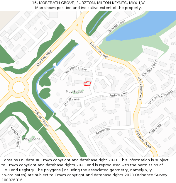 16, MOREBATH GROVE, FURZTON, MILTON KEYNES, MK4 1JW: Location map and indicative extent of plot