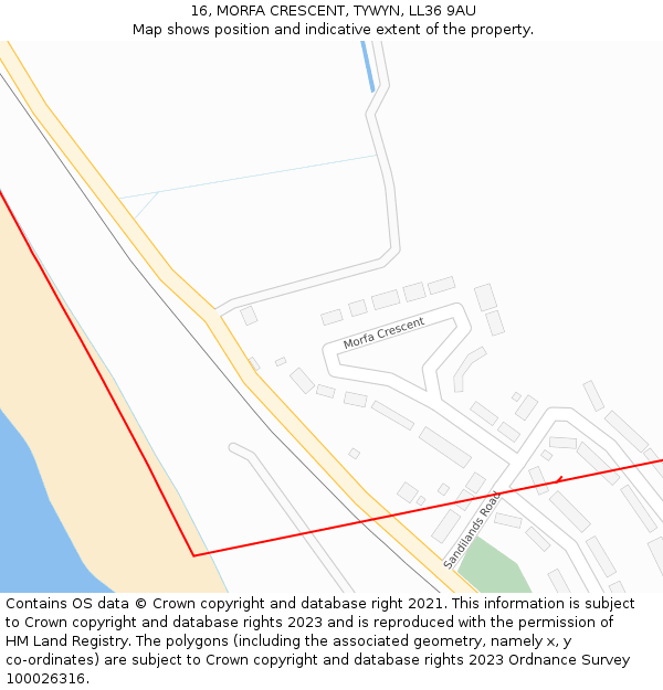 16, MORFA CRESCENT, TYWYN, LL36 9AU: Location map and indicative extent of plot