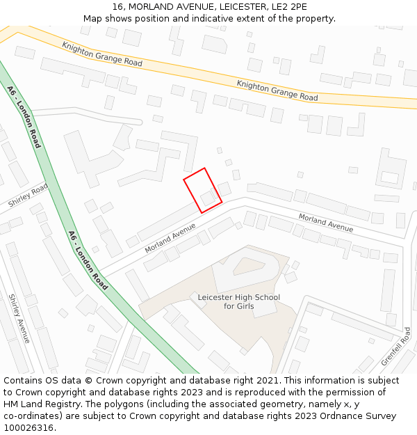 16, MORLAND AVENUE, LEICESTER, LE2 2PE: Location map and indicative extent of plot