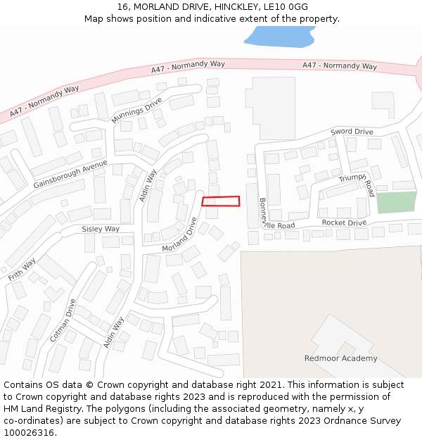 16, MORLAND DRIVE, HINCKLEY, LE10 0GG: Location map and indicative extent of plot