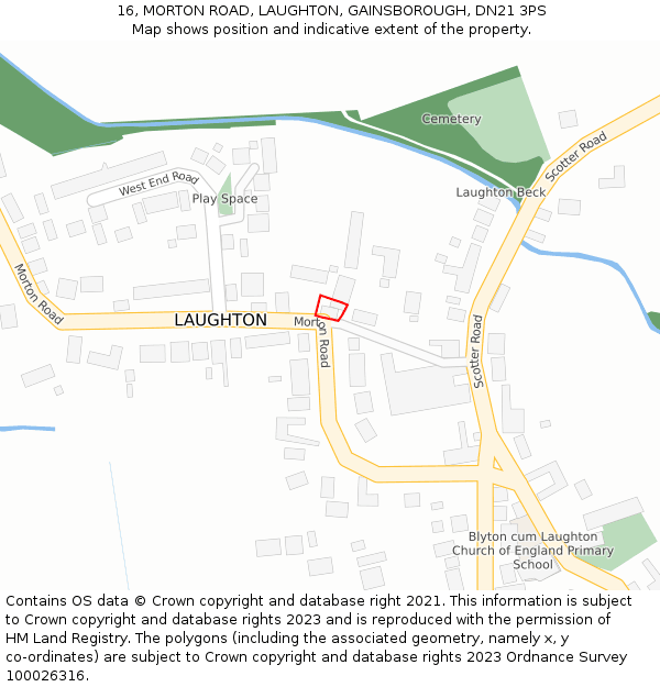 16, MORTON ROAD, LAUGHTON, GAINSBOROUGH, DN21 3PS: Location map and indicative extent of plot