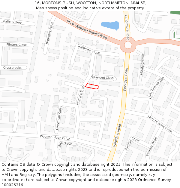 16, MORTONS BUSH, WOOTTON, NORTHAMPTON, NN4 6BJ: Location map and indicative extent of plot