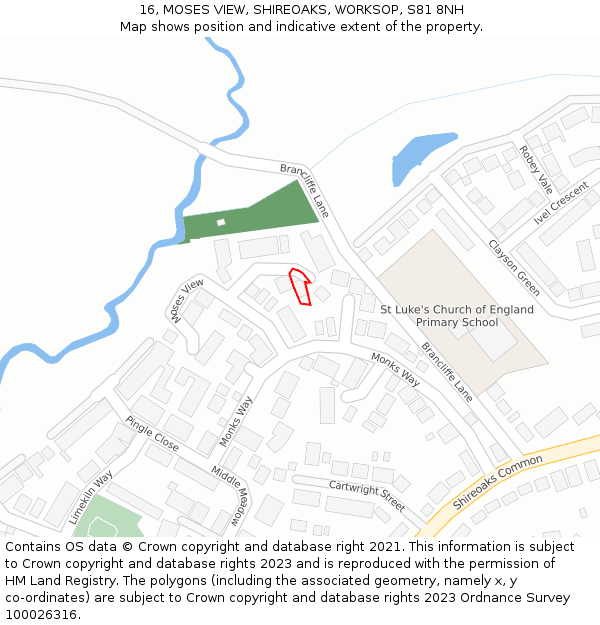 16, MOSES VIEW, SHIREOAKS, WORKSOP, S81 8NH: Location map and indicative extent of plot