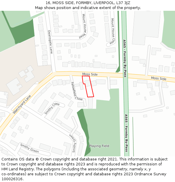 16, MOSS SIDE, FORMBY, LIVERPOOL, L37 3JZ: Location map and indicative extent of plot