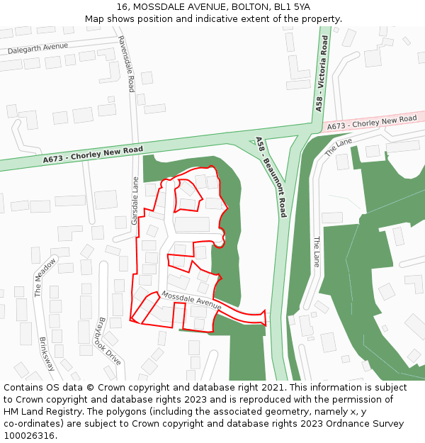 16, MOSSDALE AVENUE, BOLTON, BL1 5YA: Location map and indicative extent of plot