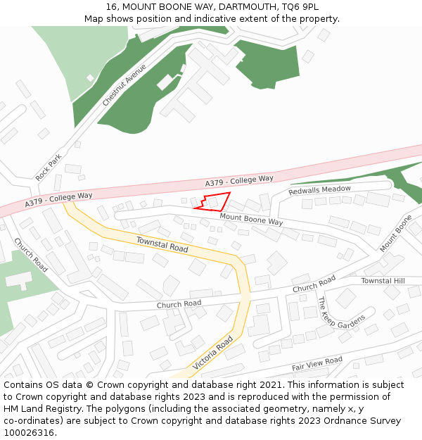 16, MOUNT BOONE WAY, DARTMOUTH, TQ6 9PL: Location map and indicative extent of plot