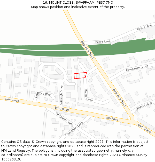 16, MOUNT CLOSE, SWAFFHAM, PE37 7NQ: Location map and indicative extent of plot