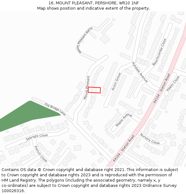 16, MOUNT PLEASANT, PERSHORE, WR10 1NF: Location map and indicative extent of plot