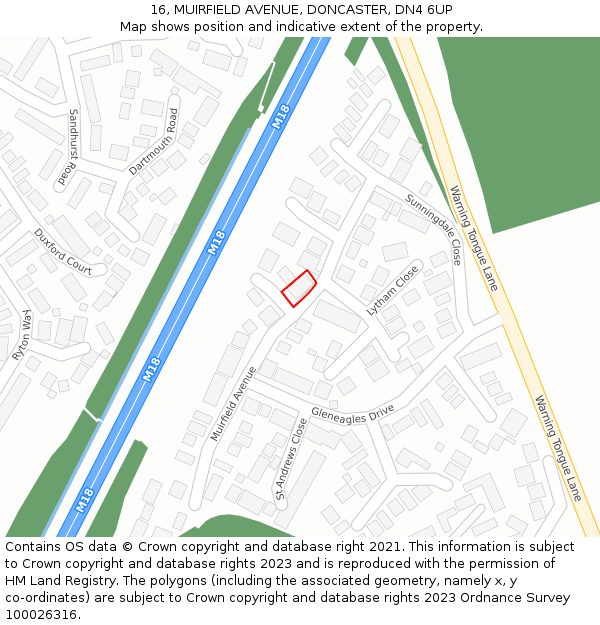 16, MUIRFIELD AVENUE, DONCASTER, DN4 6UP: Location map and indicative extent of plot