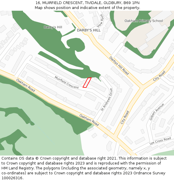 16, MUIRFIELD CRESCENT, TIVIDALE, OLDBURY, B69 1PN: Location map and indicative extent of plot