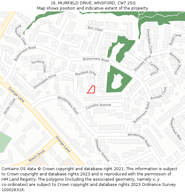 16, MUIRFIELD DRIVE, WINSFORD, CW7 2SG: Location map and indicative extent of plot