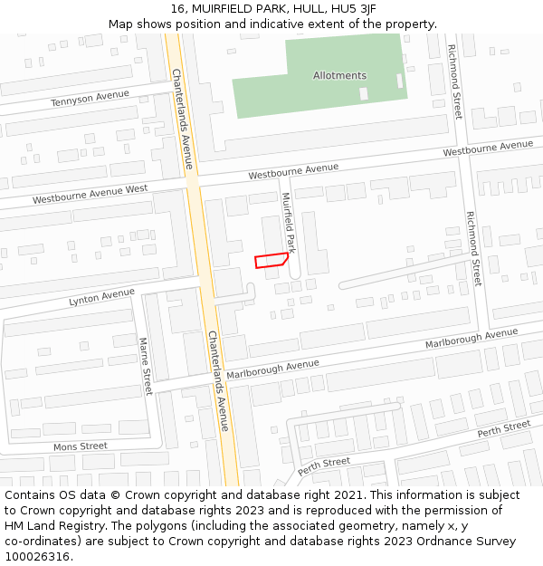 16, MUIRFIELD PARK, HULL, HU5 3JF: Location map and indicative extent of plot