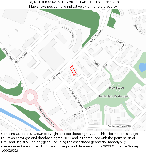 16, MULBERRY AVENUE, PORTISHEAD, BRISTOL, BS20 7LG: Location map and indicative extent of plot