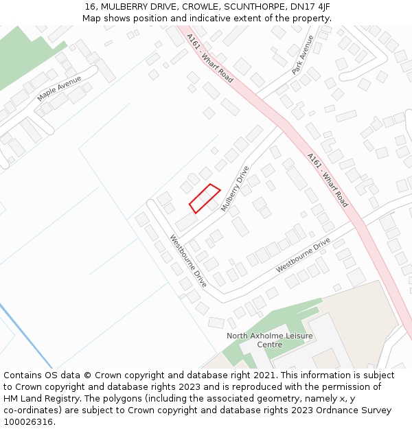 16, MULBERRY DRIVE, CROWLE, SCUNTHORPE, DN17 4JF: Location map and indicative extent of plot