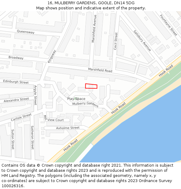 16, MULBERRY GARDENS, GOOLE, DN14 5DG: Location map and indicative extent of plot