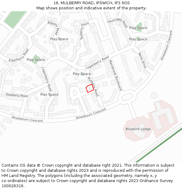 16, MULBERRY ROAD, IPSWICH, IP3 9GS: Location map and indicative extent of plot
