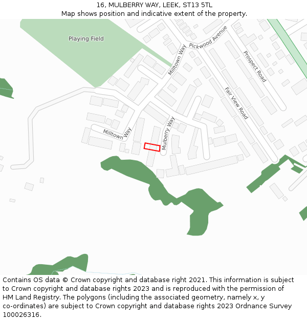 16, MULBERRY WAY, LEEK, ST13 5TL: Location map and indicative extent of plot