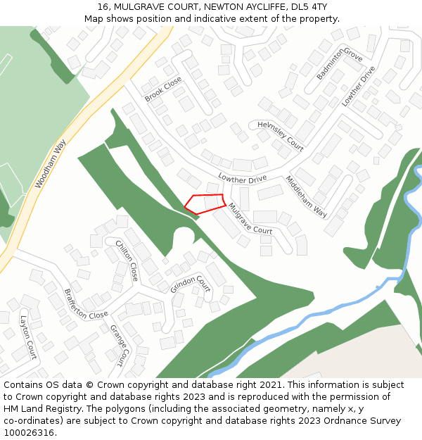 16, MULGRAVE COURT, NEWTON AYCLIFFE, DL5 4TY: Location map and indicative extent of plot