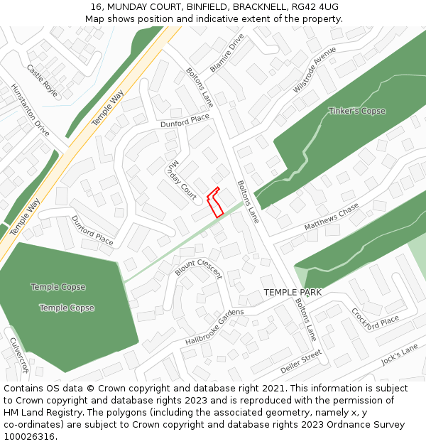16, MUNDAY COURT, BINFIELD, BRACKNELL, RG42 4UG: Location map and indicative extent of plot