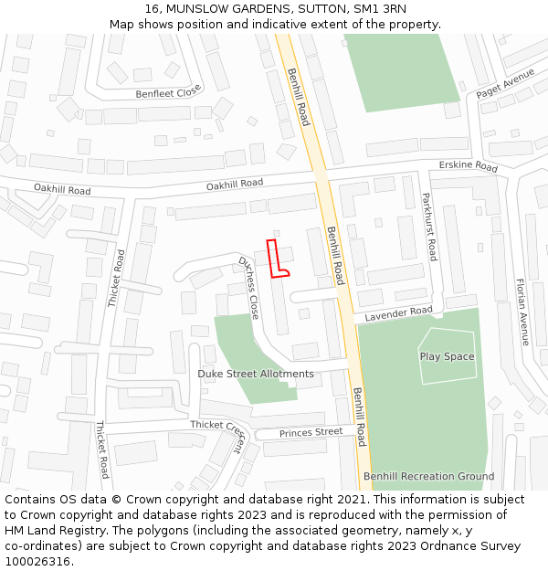 16, MUNSLOW GARDENS, SUTTON, SM1 3RN: Location map and indicative extent of plot