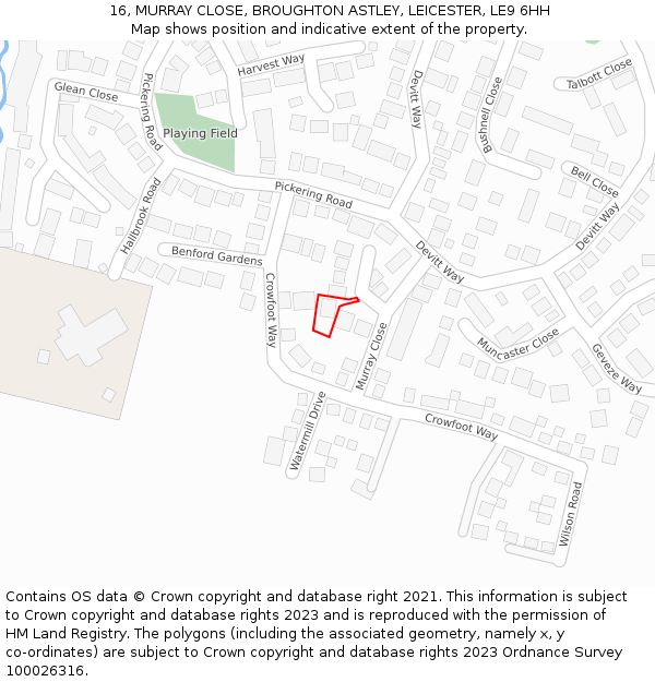 16, MURRAY CLOSE, BROUGHTON ASTLEY, LEICESTER, LE9 6HH: Location map and indicative extent of plot