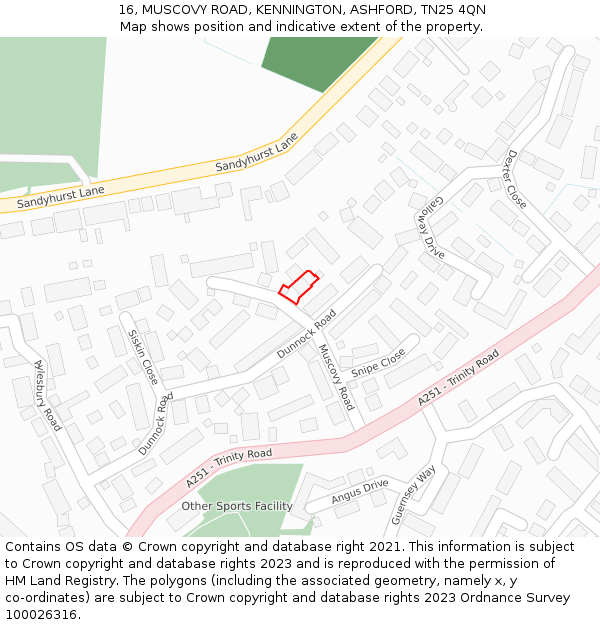 16, MUSCOVY ROAD, KENNINGTON, ASHFORD, TN25 4QN: Location map and indicative extent of plot