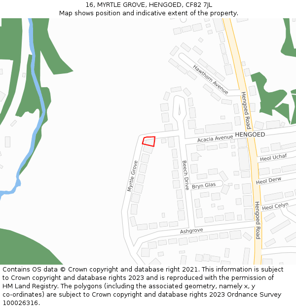 16, MYRTLE GROVE, HENGOED, CF82 7JL: Location map and indicative extent of plot